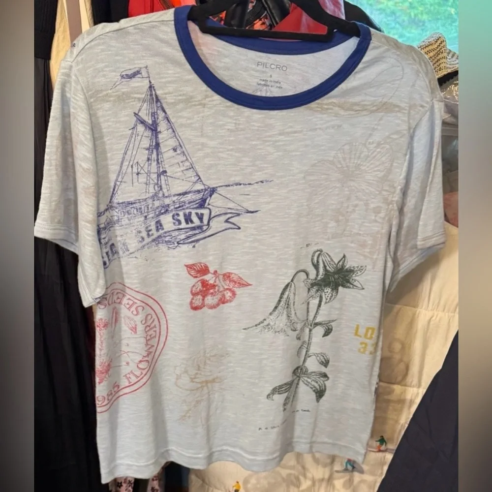 Anthropologie Pilcro Stamp Printed Tee in Sky Blue Motif, NWT - Picture 6 of 8